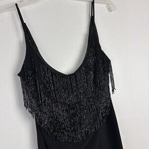 Vtg 90s Cache‎ Slip Dress Fairy Grunge Sz 4 Beaded Fringe V Neck Cocktail Cruise
